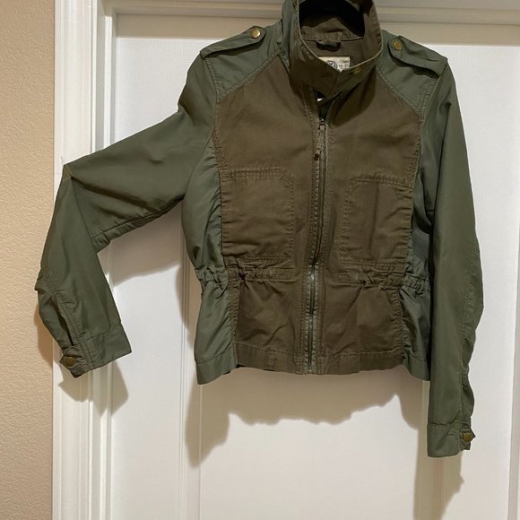 Lucky Brand Zip-up Utility Military Bomber Jacket Two Tone Army Green Sz Large - Picture 4 of 11